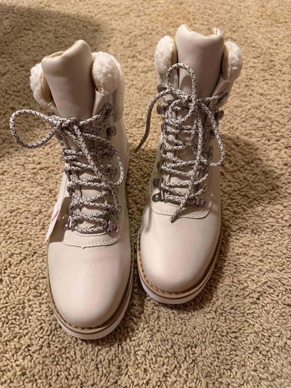 T.J.Maxx Cream Lace-Up Faux-Fur Ankle Boots